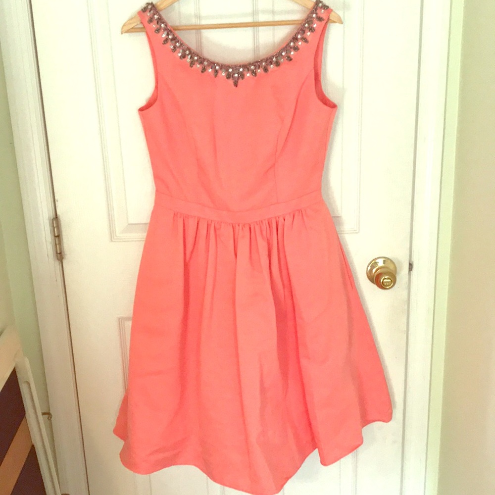 Coral David’s Bridal Bridesmaid Dress